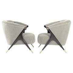 Pair of Chairs by Karpen of California in Grey Alpaca Velvet, C. 1950s
