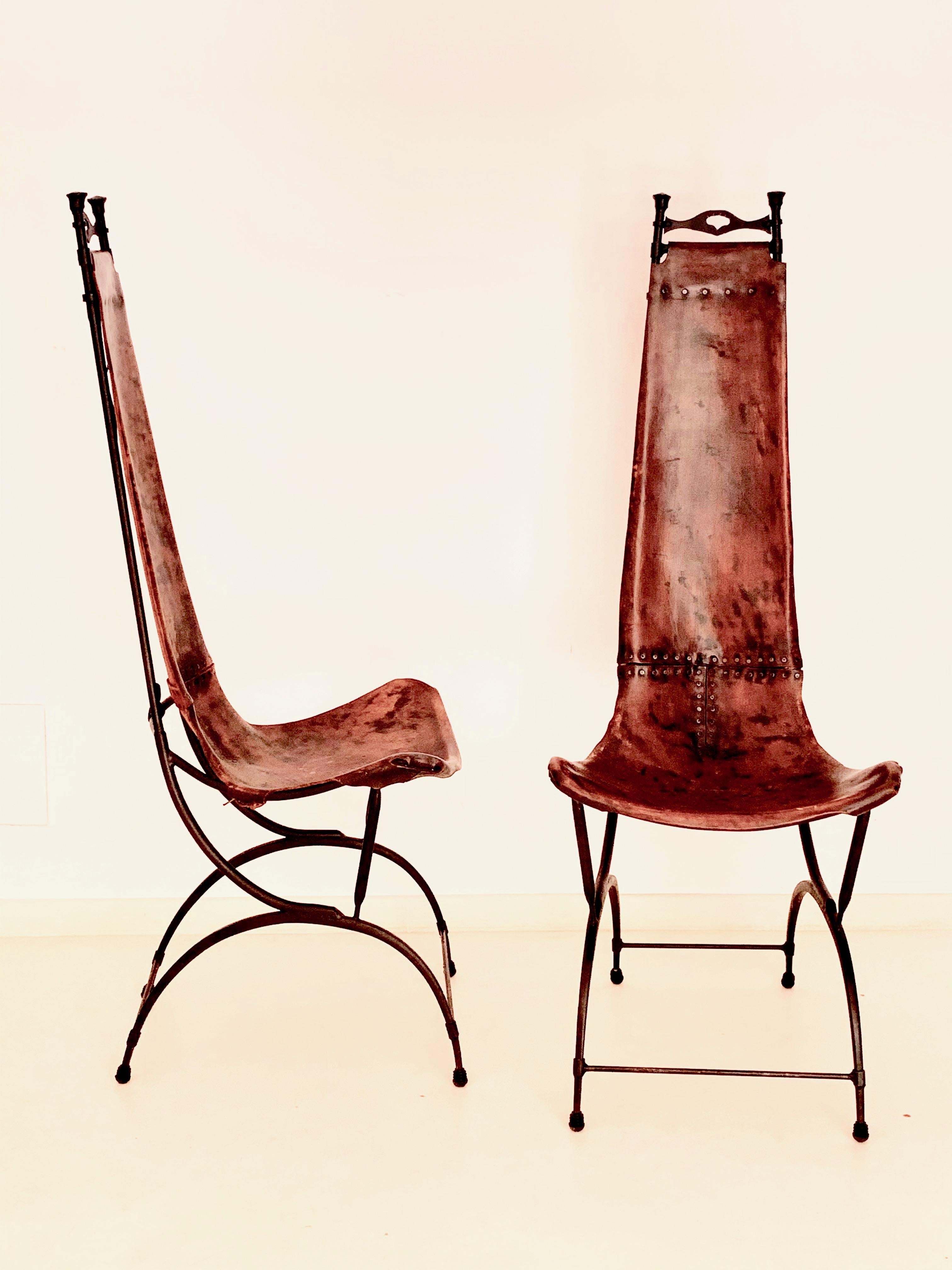 Pair of iron high-back chairs by Sido and François Thevenin for Sawaya & Moroni.
Leather seat
Forged iron structure
Comfortable and sculptural
circa 1970
Good vintage condition
François Thevenin was born in 1931 in Cote d’Azur.
Thevenin is an