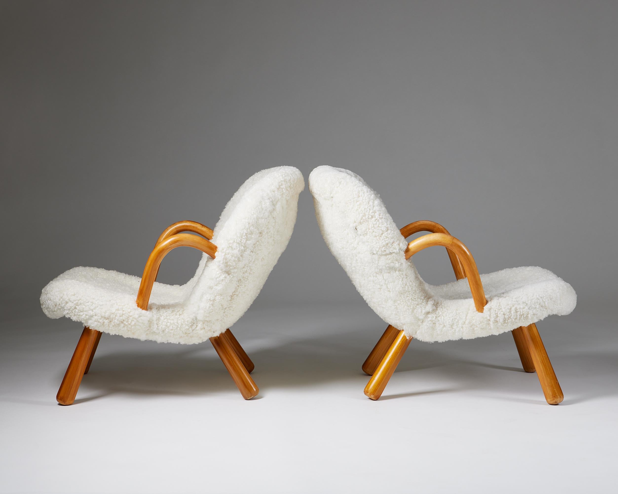 Upholstery Pair of Chairs ‘Clam’ Designed by Arnold Madsen for Madsen & Schubell