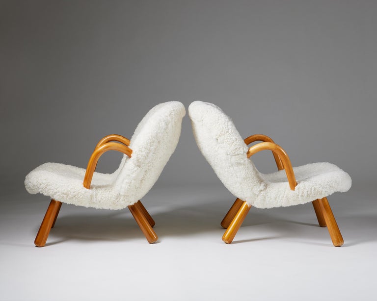 Upholstery Pair of Chairs ‘Clam’ Designed by Arnold Madsen for Madsen & Schubell For Sale