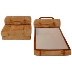 Pair of Chairs Convertable Bed Daybed Sofa 'Atrium', Wittmann, Cognac Leather