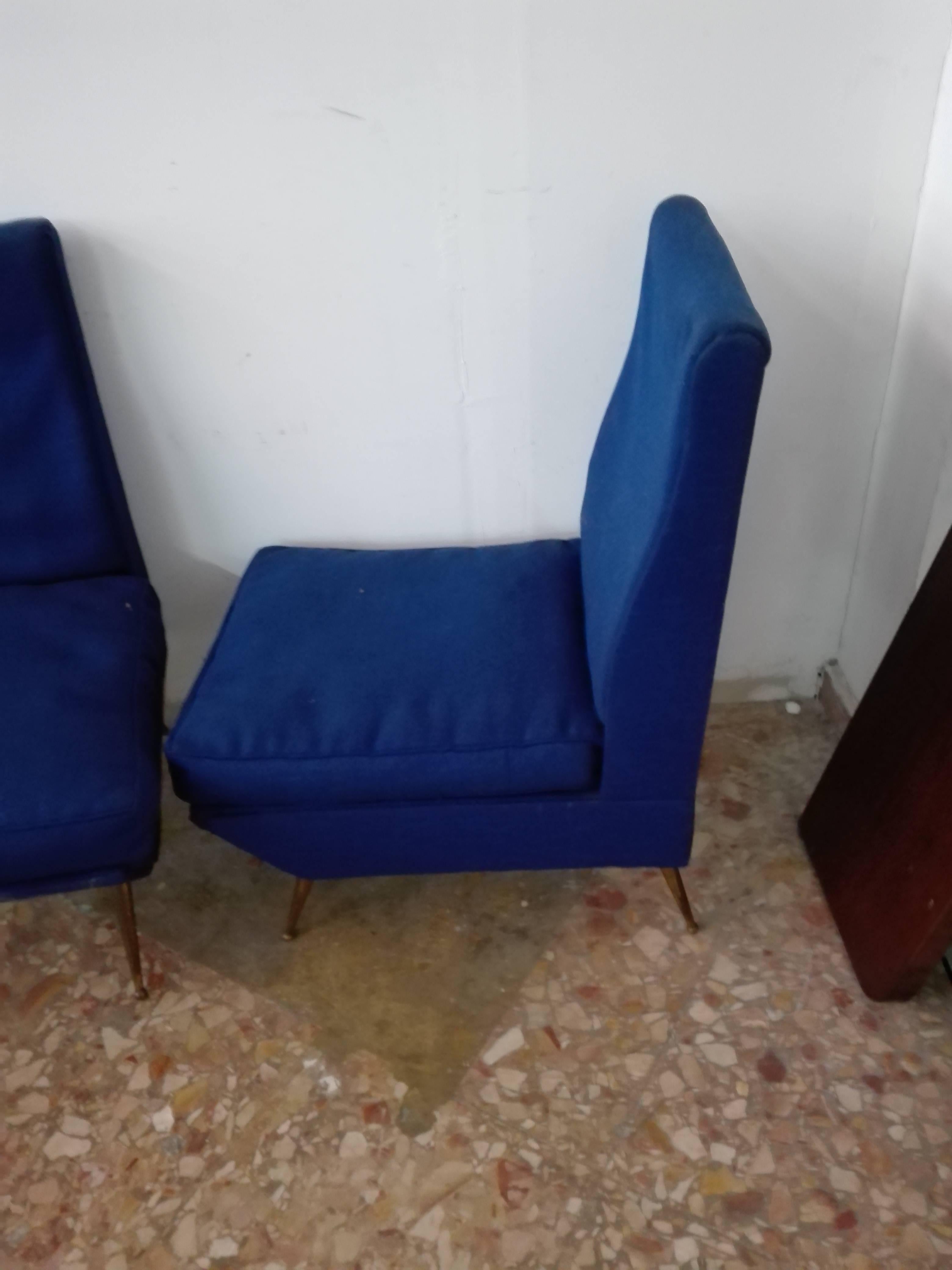 Mid-Century Modern Pair of Chairs Fitted with Fabric Feet in Italy Vintage 1950s Brass
