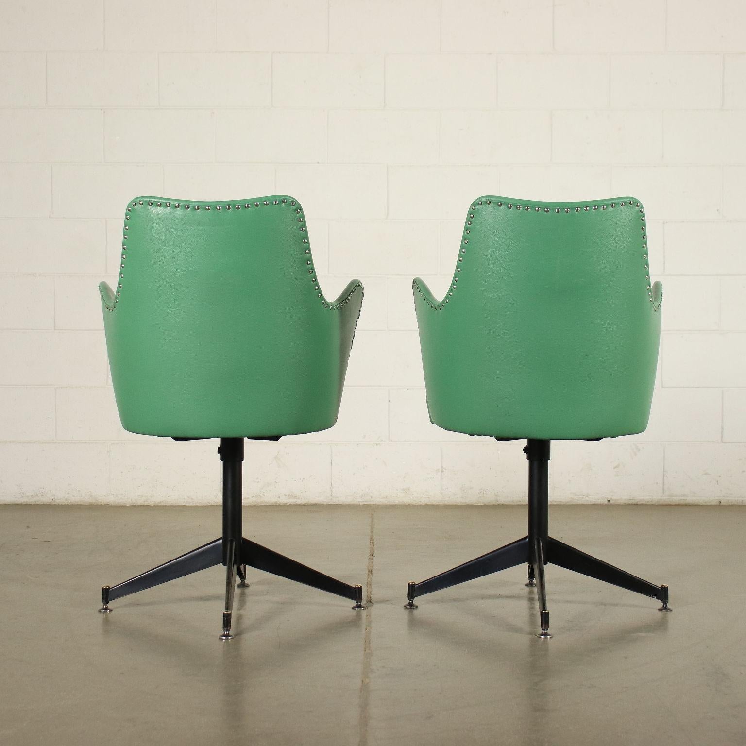 Paar Stühle Schaumstoff-Metallleder-Leder, Italien 1950er 1960er Jahre im Angebot 2