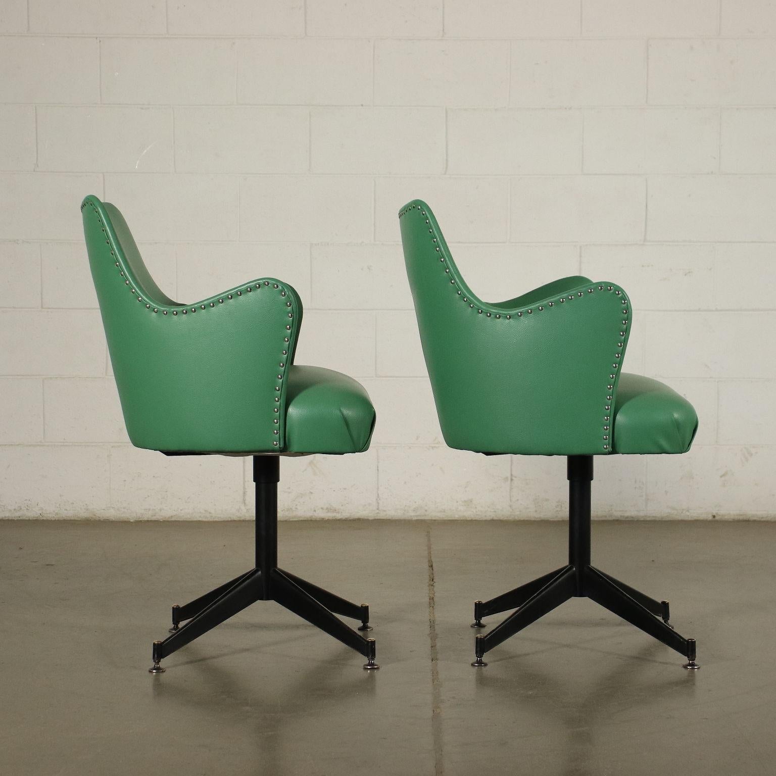 Mid-Century Modern Pair of Chairs Foam Metal Leatherette Italy 1950s 1960s For Sale