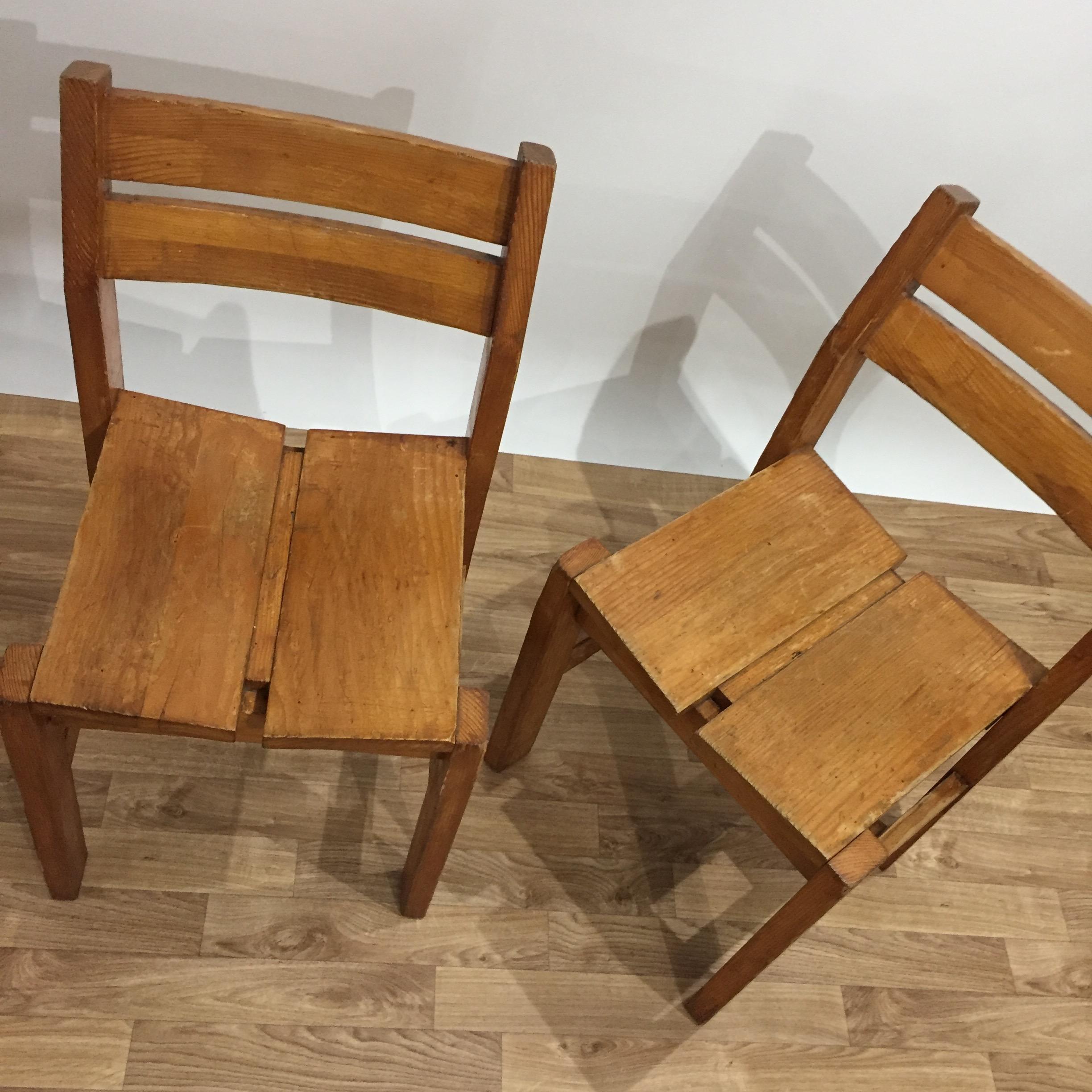 Rare pair of chairs designed for the project « La Cascade », the grouping of tilted apartments at Les Arcs 1600 ski resort supervised by the french designer Charlotte Perriand. Made in the mid-1960s Perriand designed all aspects of the lodgings at