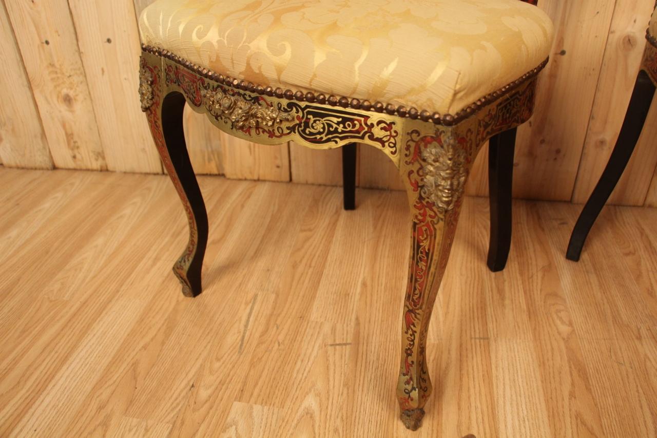 Wood Pair Of Chairs In Boulle Marquetry XIXth Napoleon III