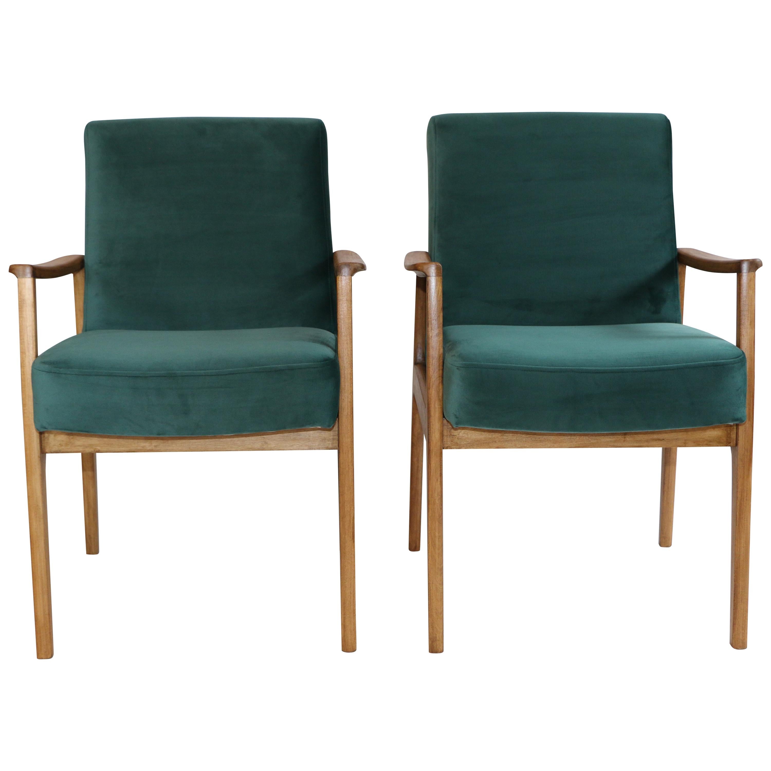 Pair of Chairs in Green Velvet from 20th Century For Sale