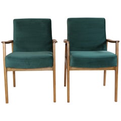 Pair of Chairs in Green Velvet from 20th Century