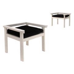 Pair of Chairs in White Lacquered Wood and Black Velvet Cushion, 1960s