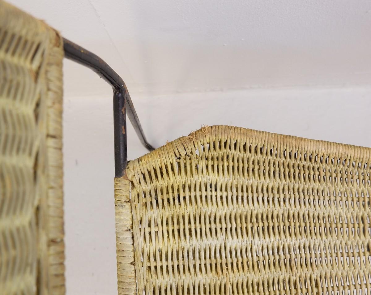 Metal Pair of Chairs in Wicker and Steel Attr. to Raoul Guys for Airborne, ca 1950