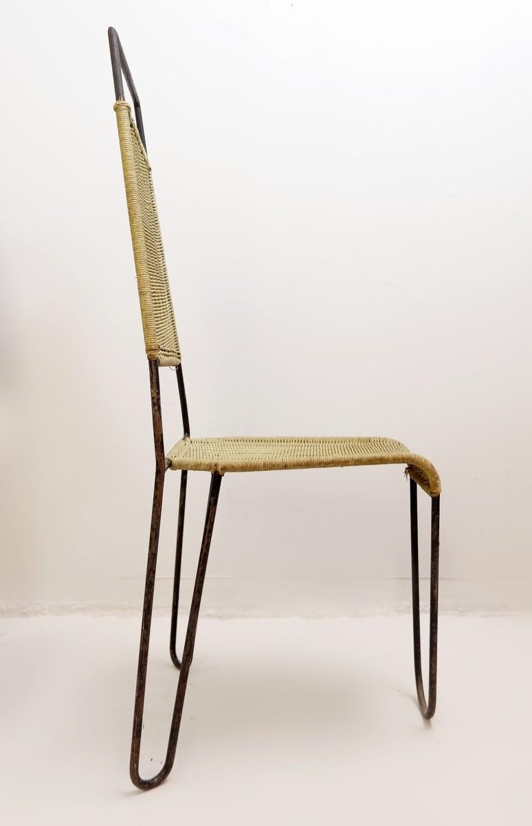 Pair of Chairs in Wicker and Steel Attr. to Raoul Guys for Airborne, ca 1950 2