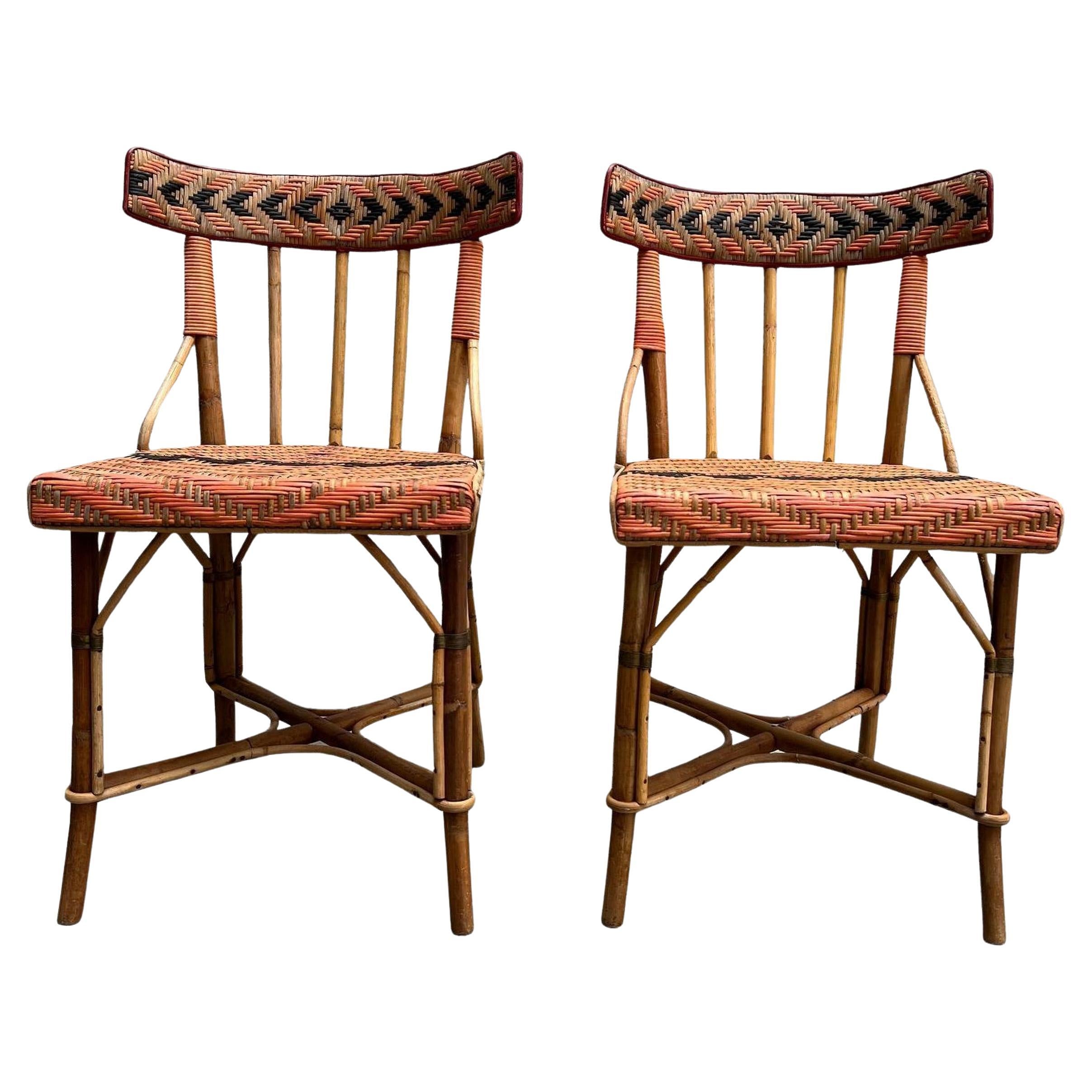Paar Stühle aus geflochtenem Rattan Frankreich, um 1920 im Angebot