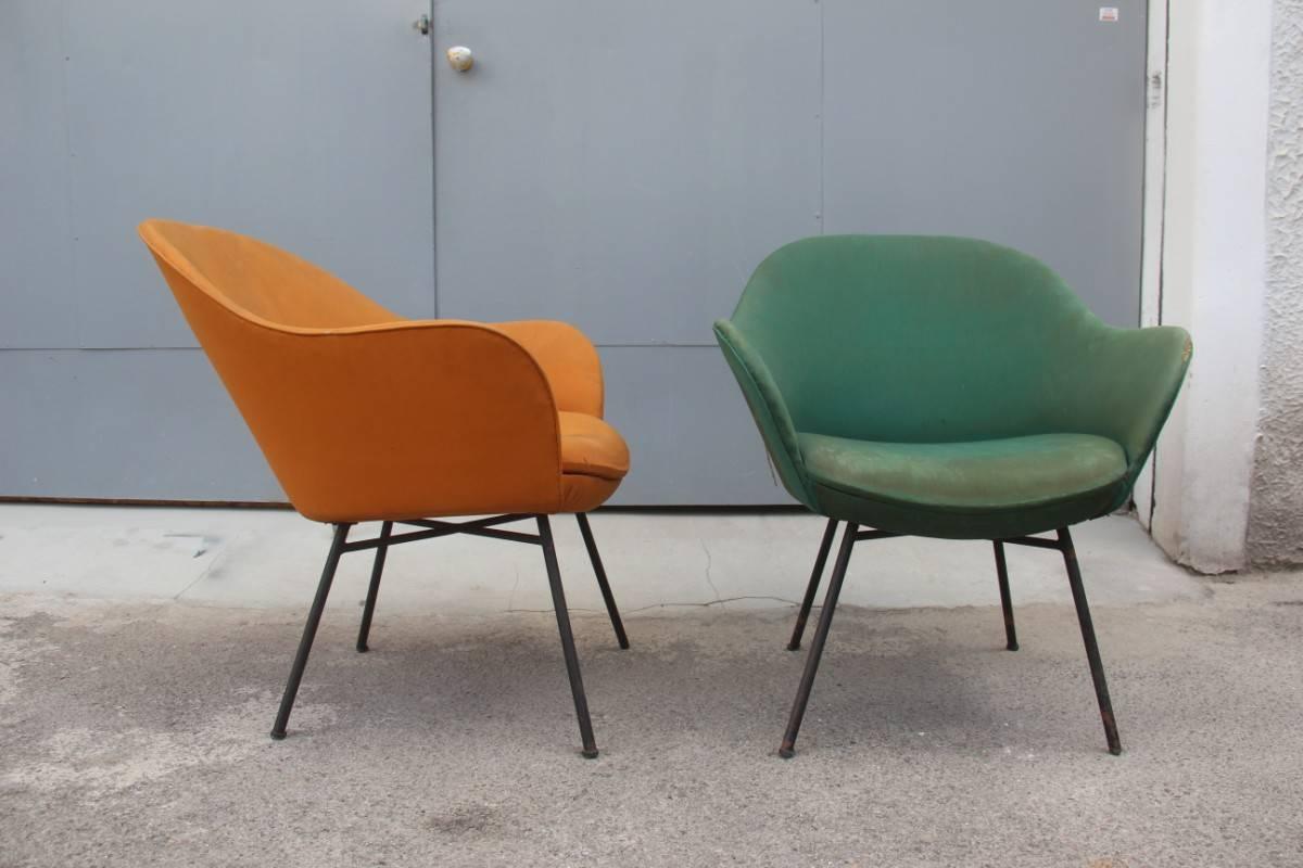 Mid-20th Century Pair Of Chairs Italian Mid-Century Modern Iron Colored Fabric