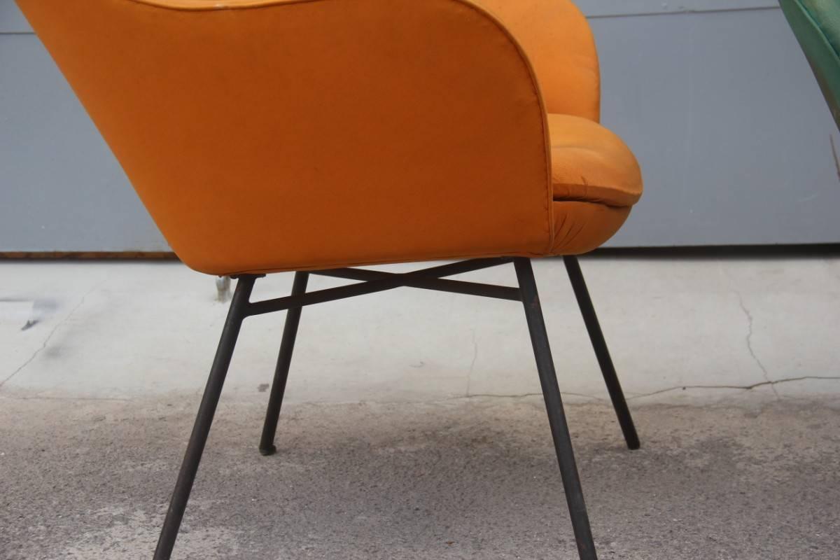 Pair Of Chairs Italian Mid-Century Modern Iron Colored Fabric 2