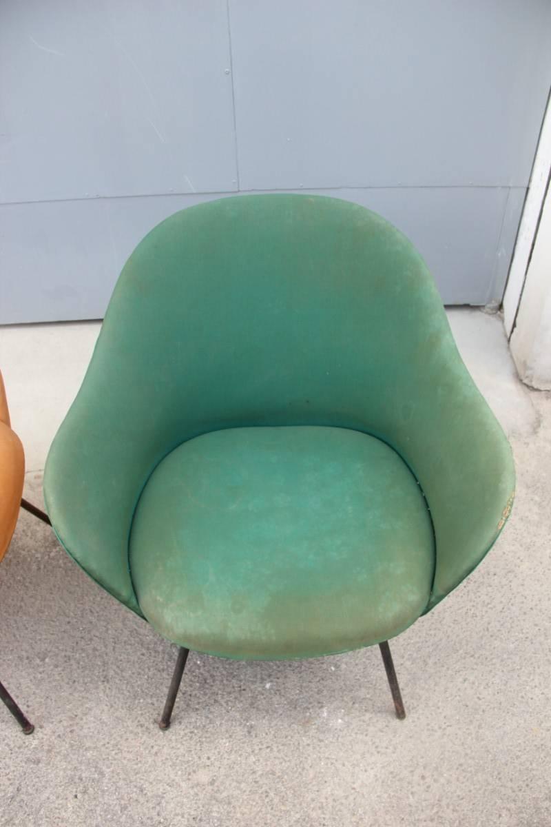 Pair Of Chairs Italian Mid-Century Modern Iron Colored Fabric 3