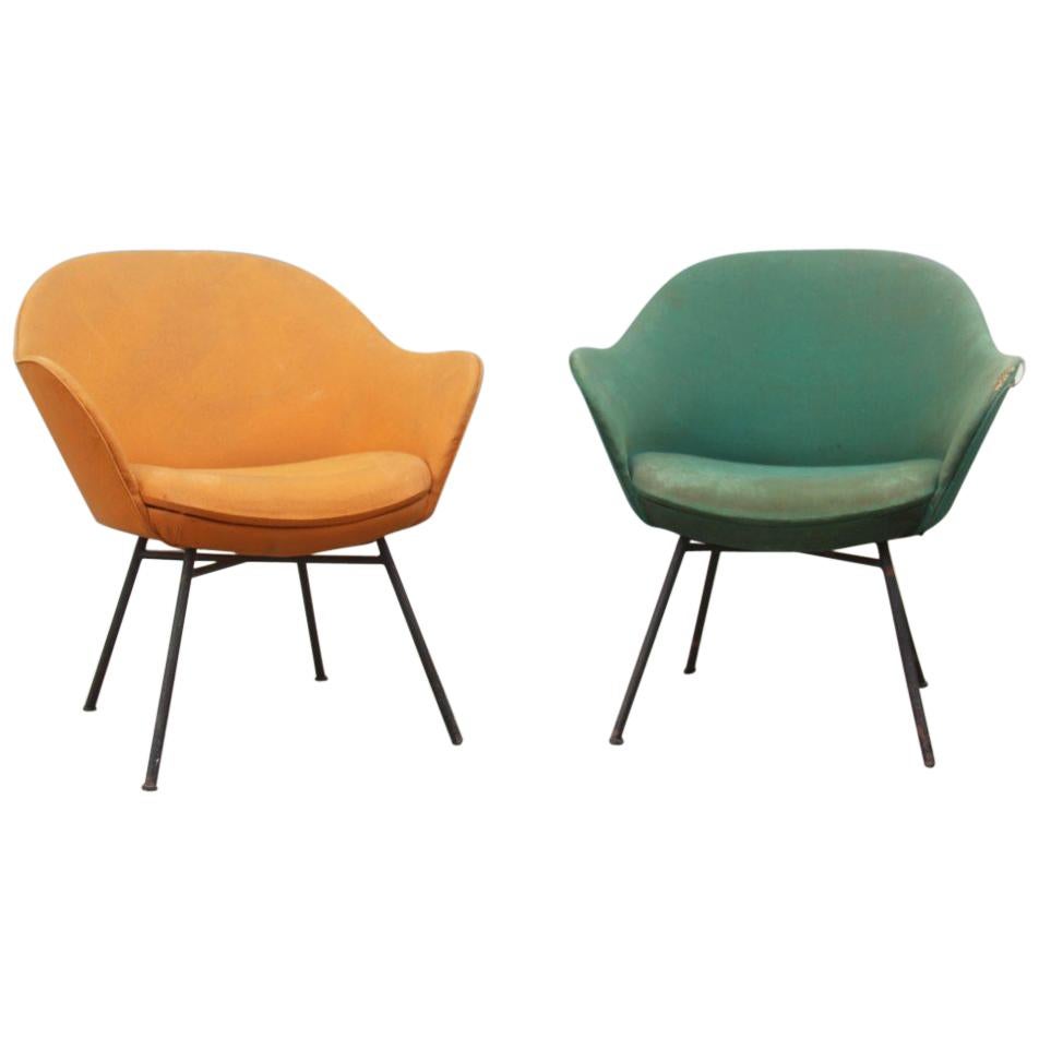 Pair Of Chairs Italian Mid-Century Modern Iron Colored Fabric