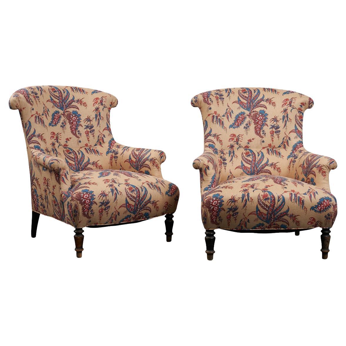 Pair of Chairs, Late 19th Century, France, Reupholstered in Schumacher Fabric For Sale