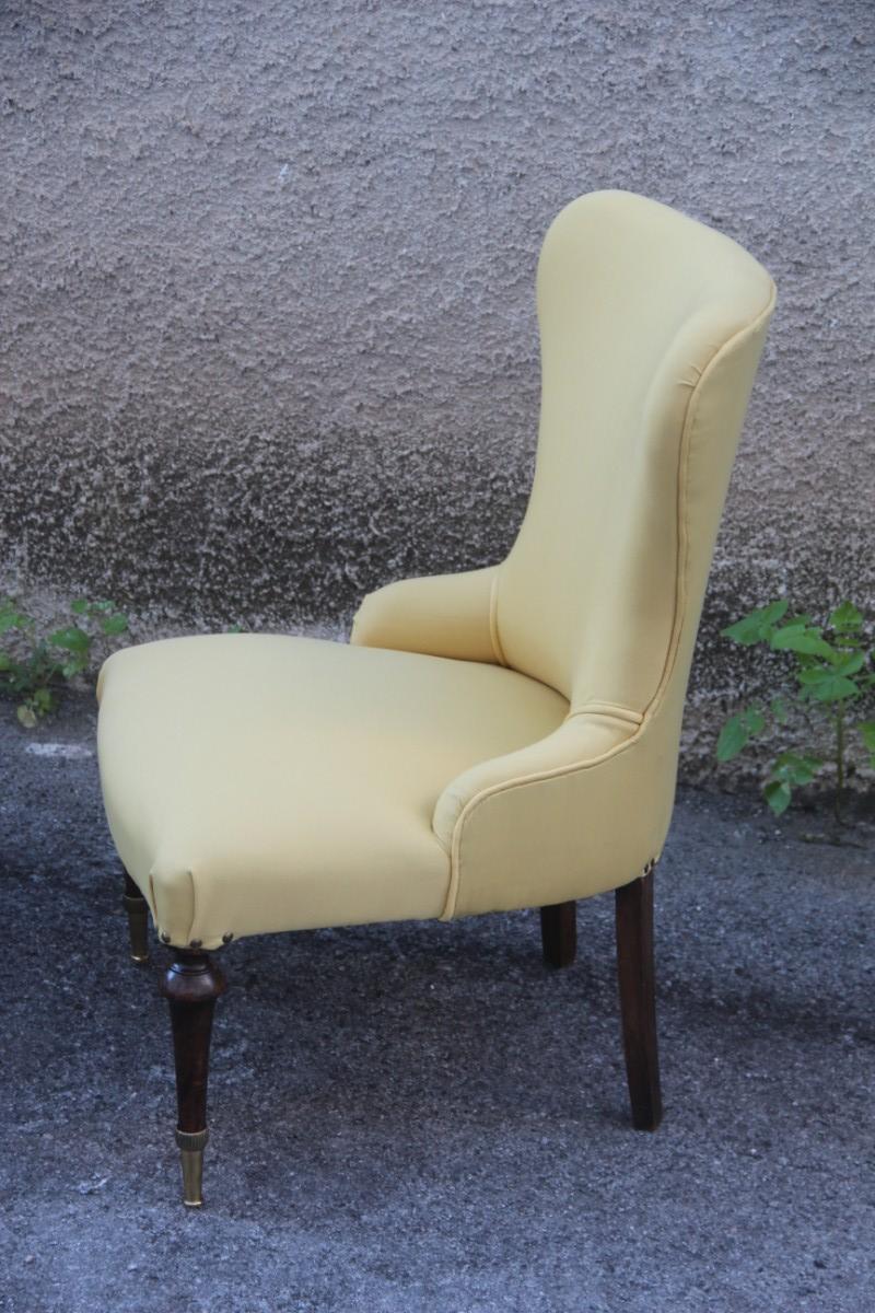 Pair of Chairs Mid-Century Modern Italian Design Yellow Color Wood Brass Feet In Good Condition For Sale In Palermo, Sicily