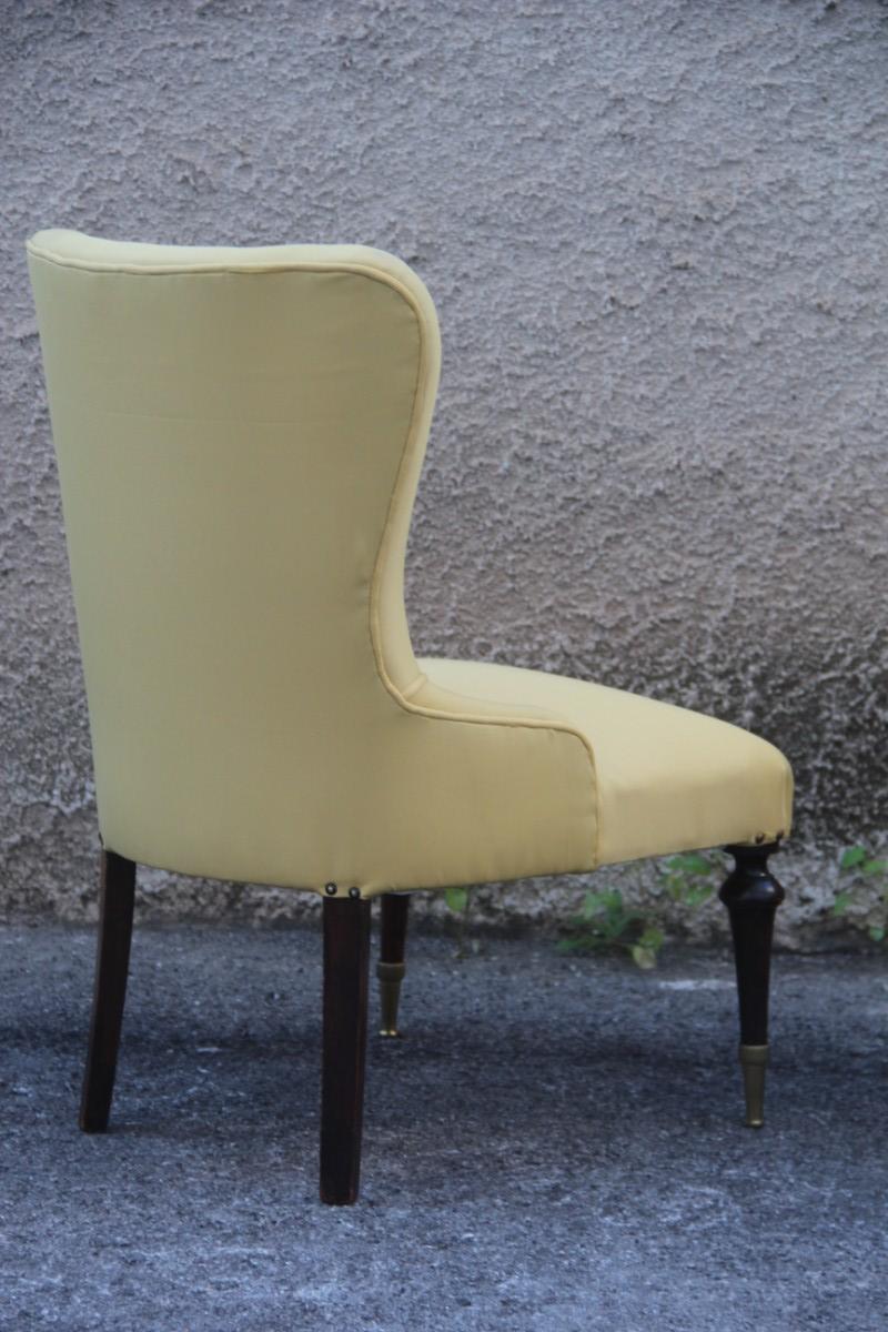 Pair of Chairs Mid-Century Modern Italian Design Yellow Color Wood Brass Feet For Sale 3