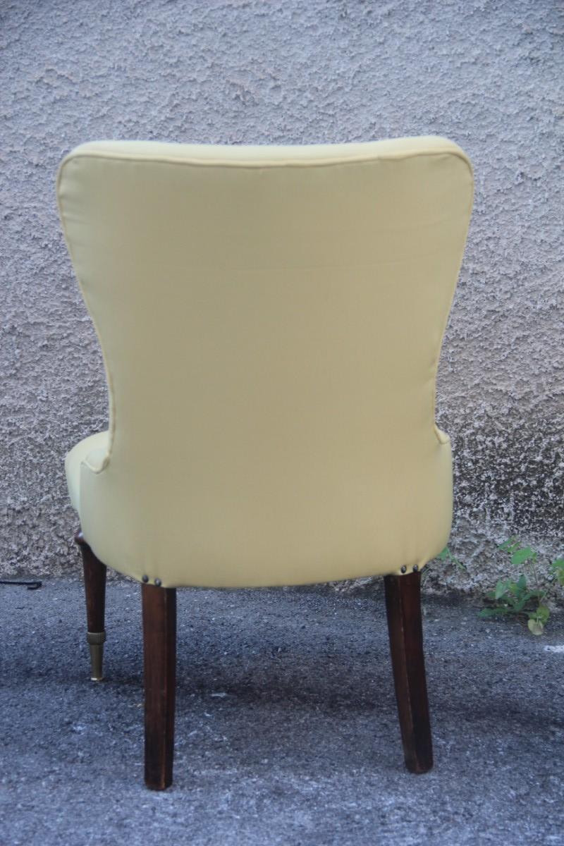 Pair of Chairs Mid-Century Modern Italian Design Yellow Color Wood Brass Feet For Sale 4