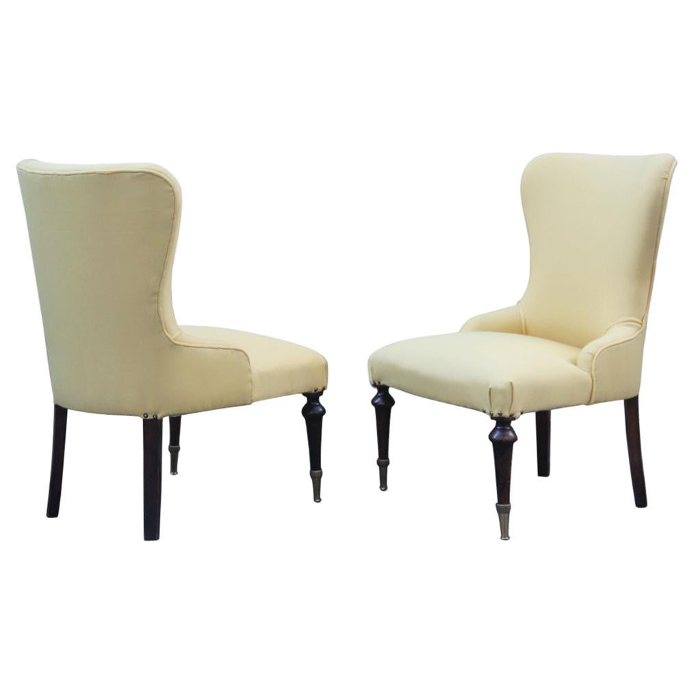 Pair of Chairs Mid-Century Modern Italian Design Yellow Color Wood Brass Feet For Sale