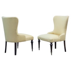 Pair of Chairs Mid-Century Modern Italian Design Yellow Color Wood Brass Feet