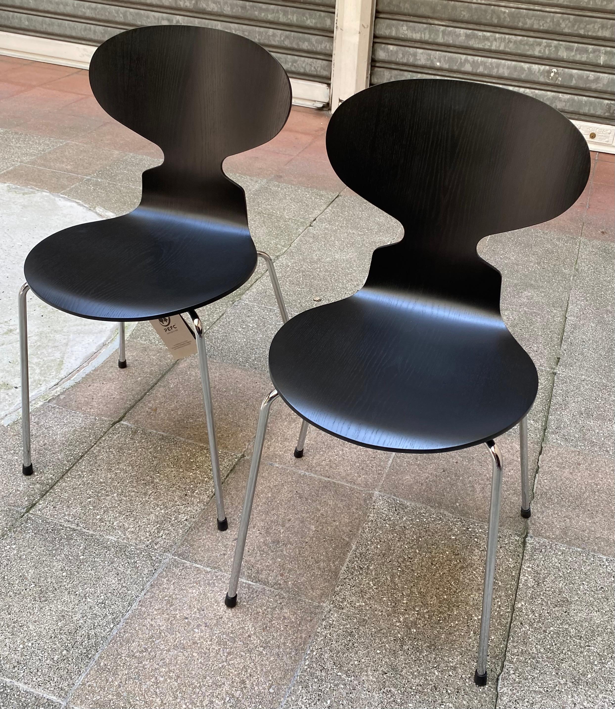 Pair of Chairs Model Ant a. Jacobsen Edition Fritz Hansen Ash Wood For Sale 2