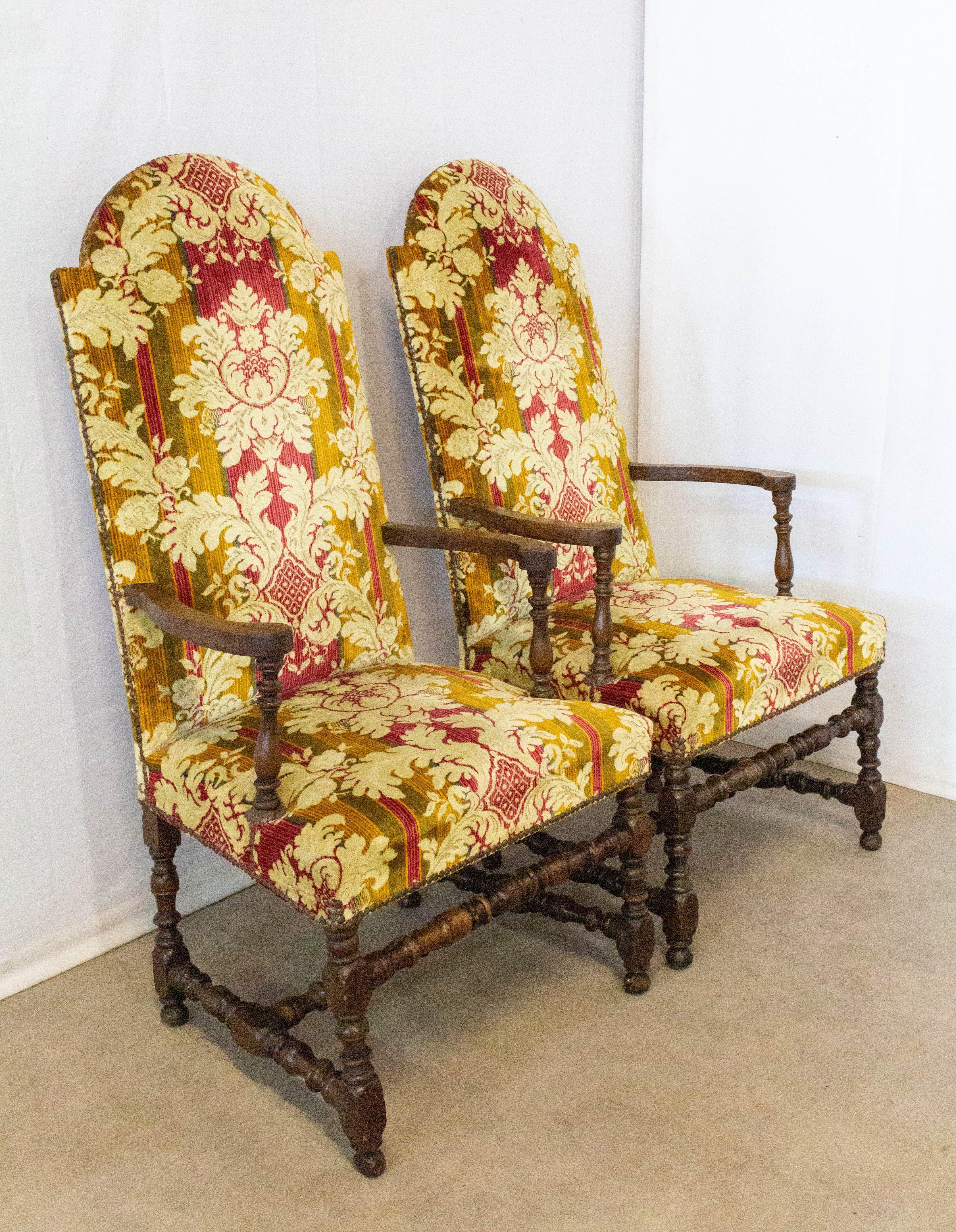 Pair of Chairs Open Armchairs French 18th Century Louis XIII In Good Condition In Labrit, Landes