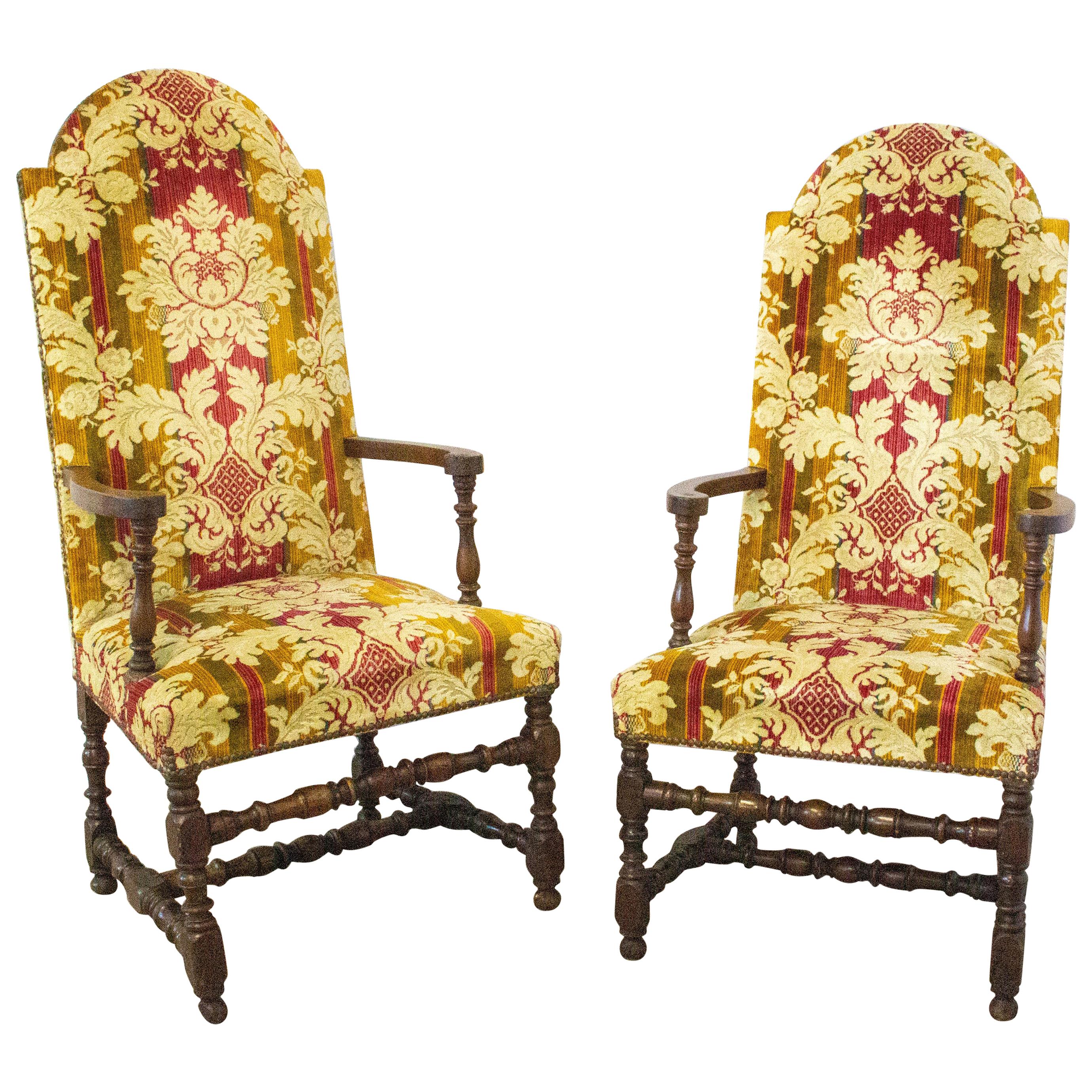 Pair of Chairs Open Armchairs French 18th Century Louis XIII