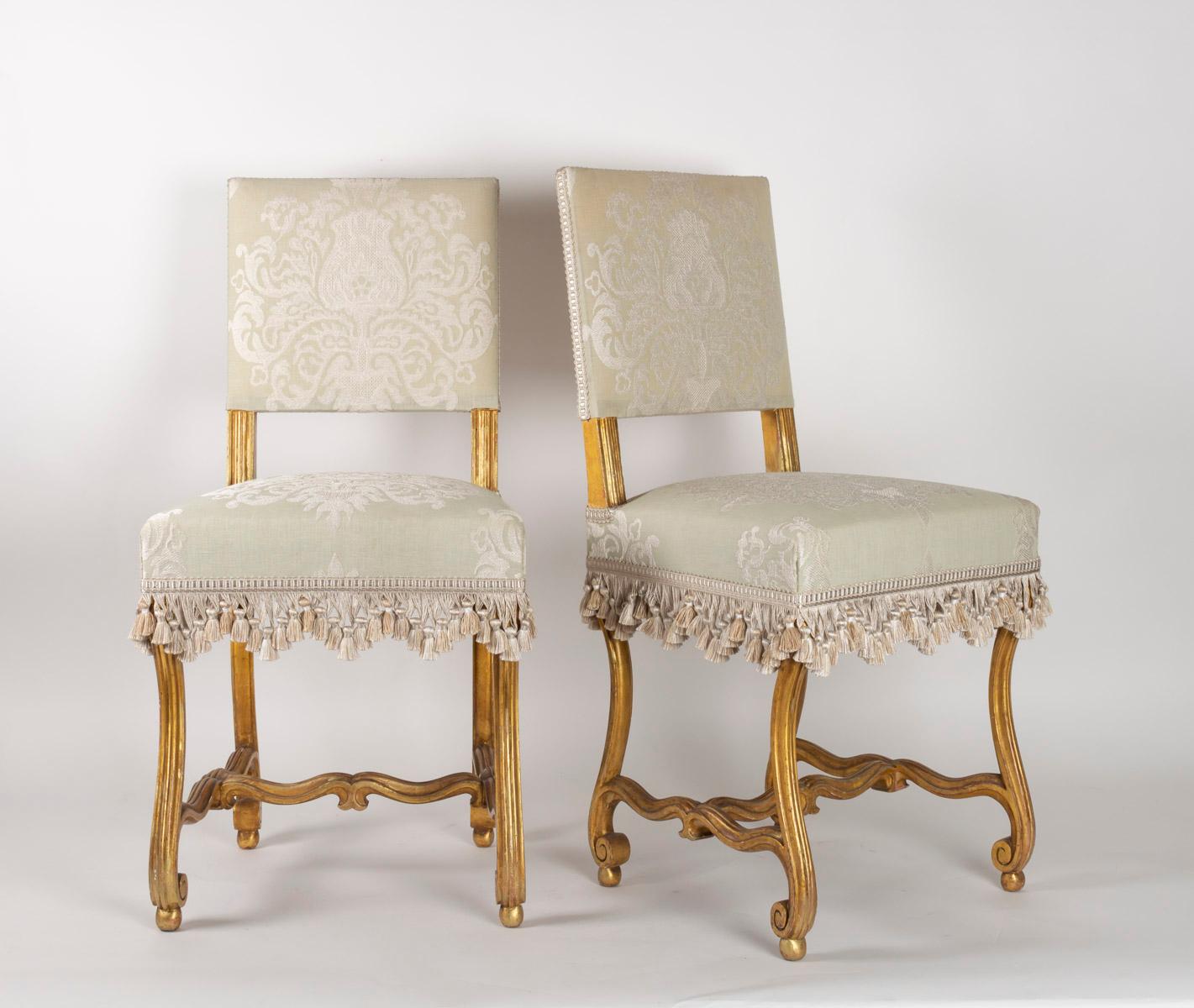 French Pair of Chairs, Sheep Bones, Carved and Gilded Wooden, Napoleon III Period