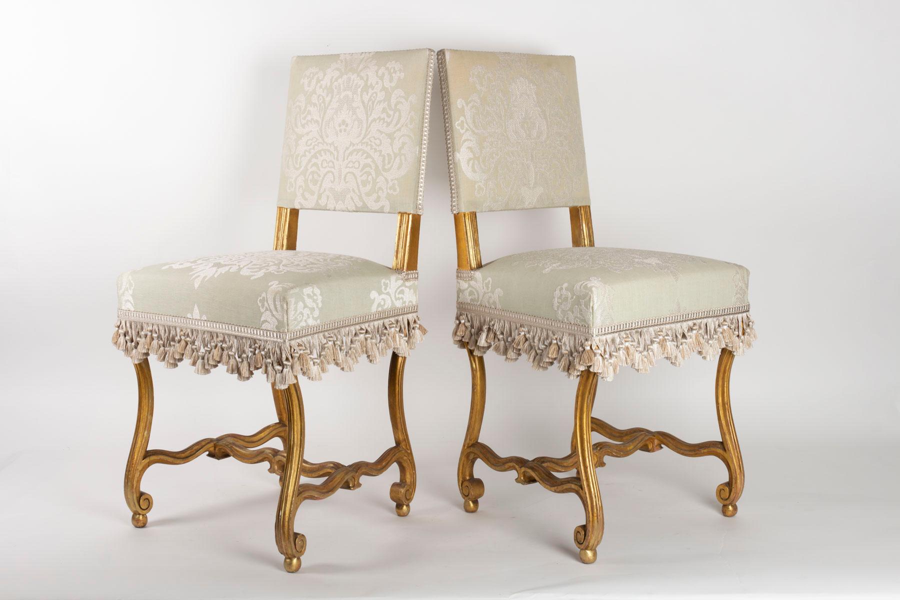 Gilt Pair of Chairs, Sheep Bones, Carved and Gilded Wooden, Napoleon III Period