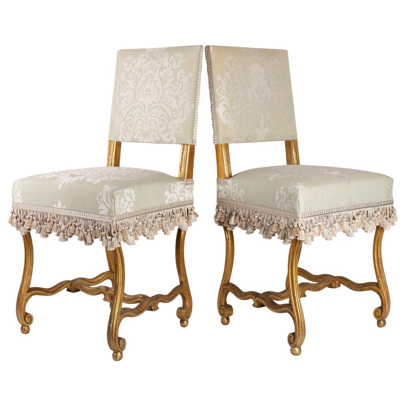 Pair of Chairs, Sheep Bones, Carved and Gilded Wooden, Napoleon III Period