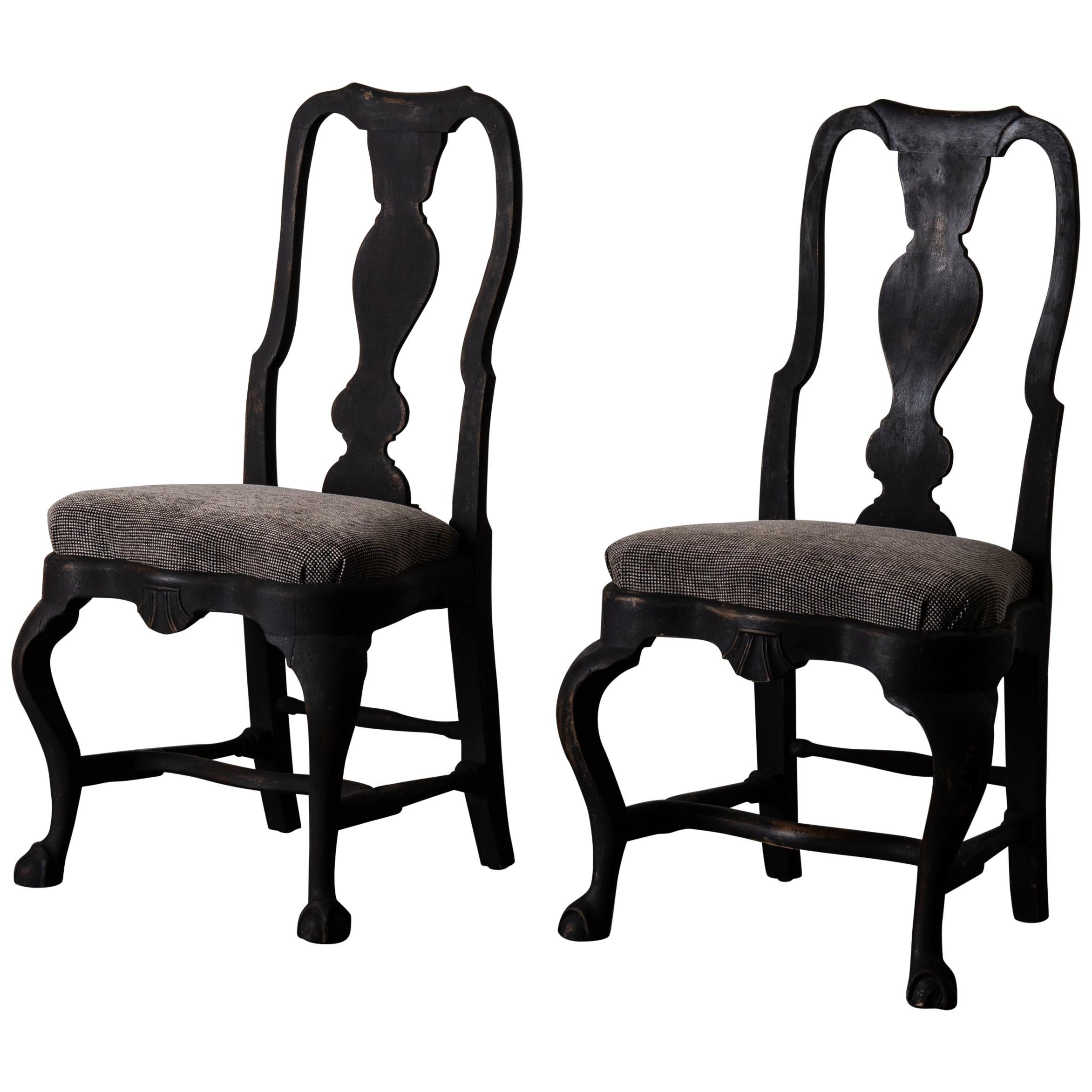 Pair of Chairs Swedish Black Rococo, 18th Century, Sweden