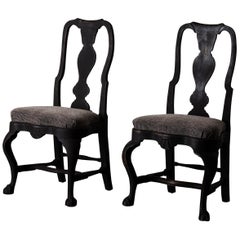 Antique Pair of Chairs Swedish Black Rococo, 18th Century, Sweden