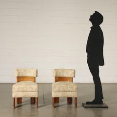Pair of Chairs Tuia Burl Veneer Spring Fabric, Italy, 1920s-1930s