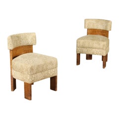 Pair of Chairs Tuia Burl Veneer Spring Fabric, Italy, 1920s-1930s