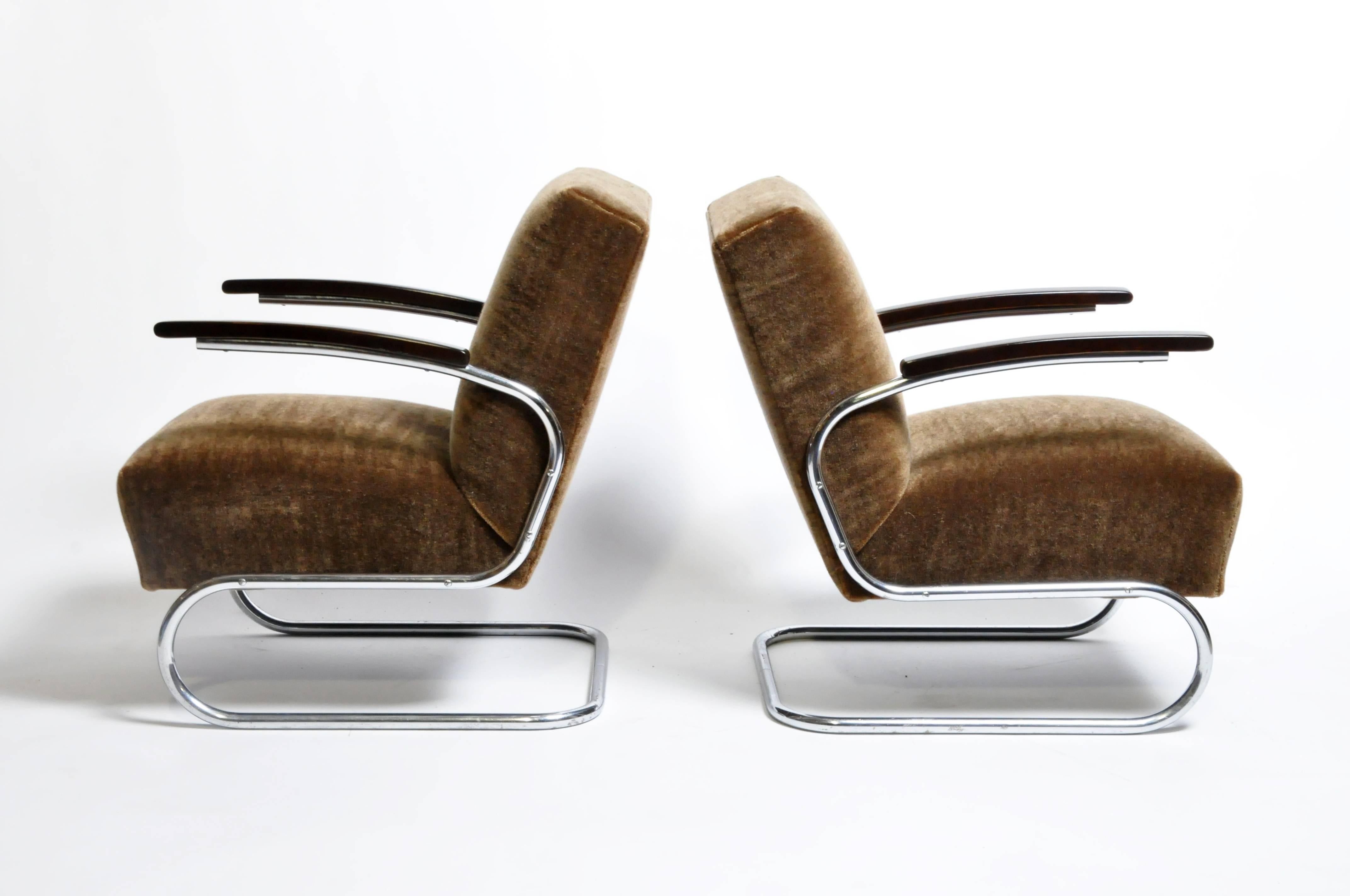 Hungarian Pair of Chairs with Curved Chrome Legs