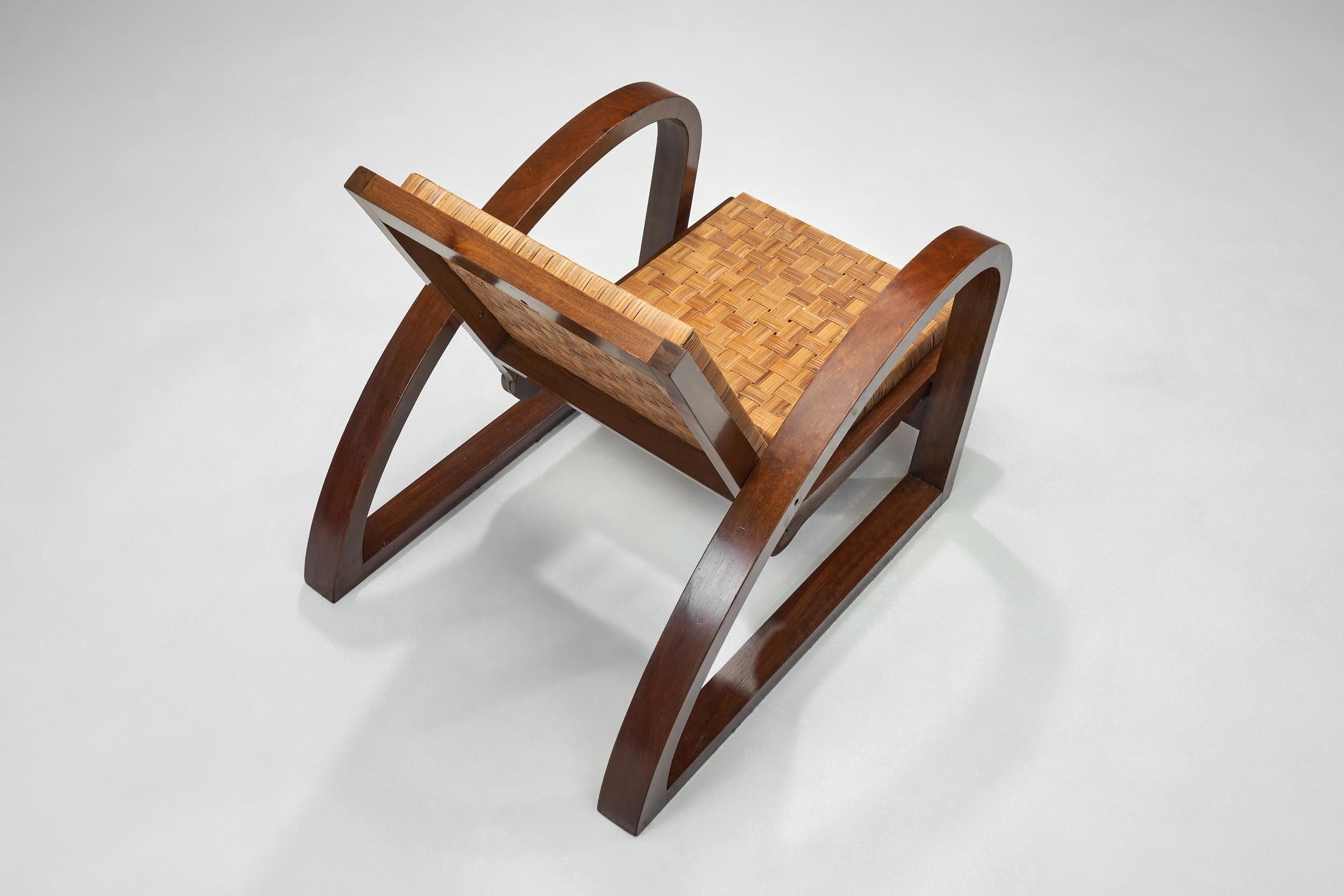 Rattan Pair of Chairs with Footstools by Francis Jourdain (Attr.), France ca 1928 For Sale