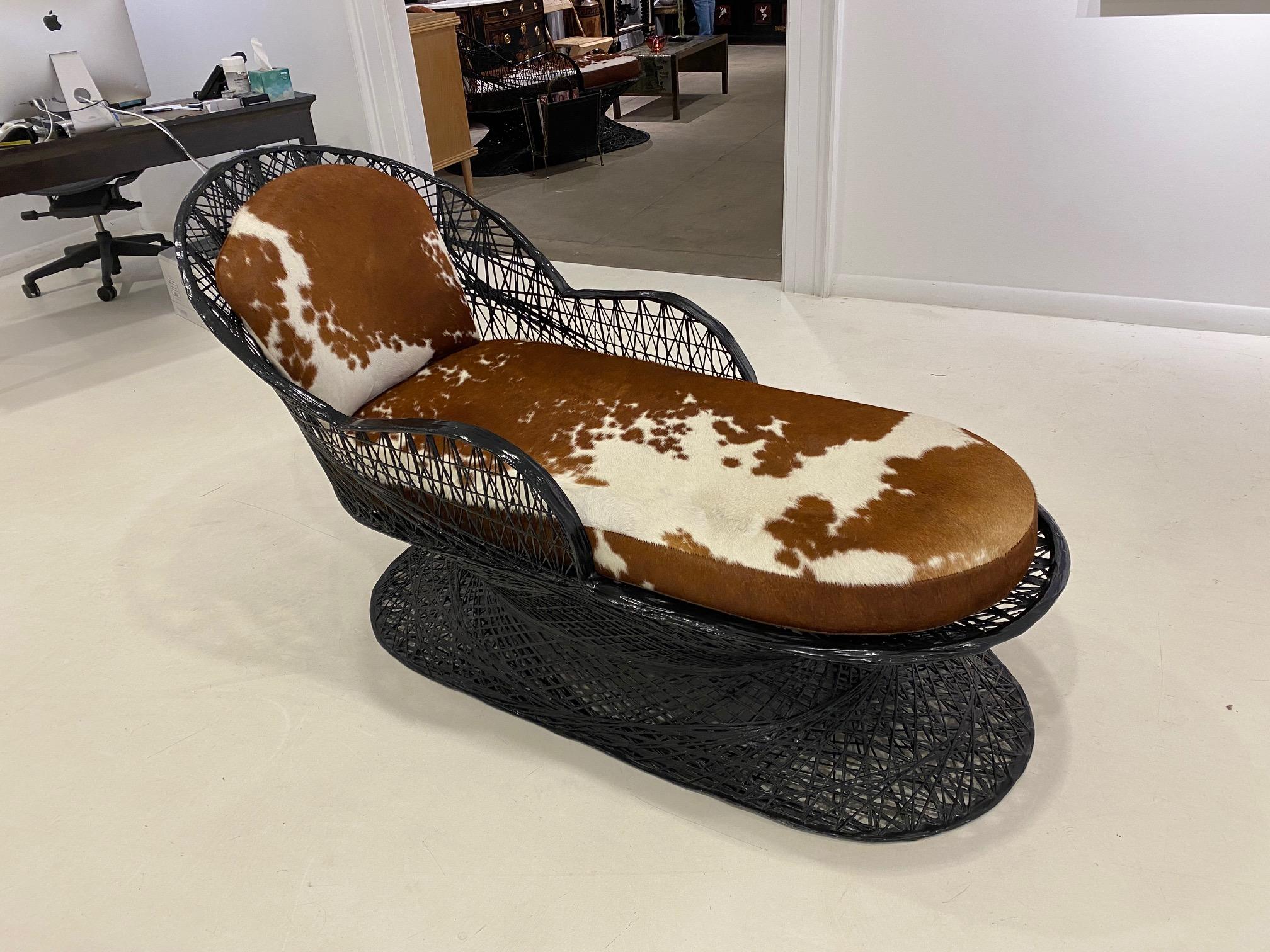 Pair of Chaise Longue in Lacquered Resin and Cowhide by Russel Woodard 12