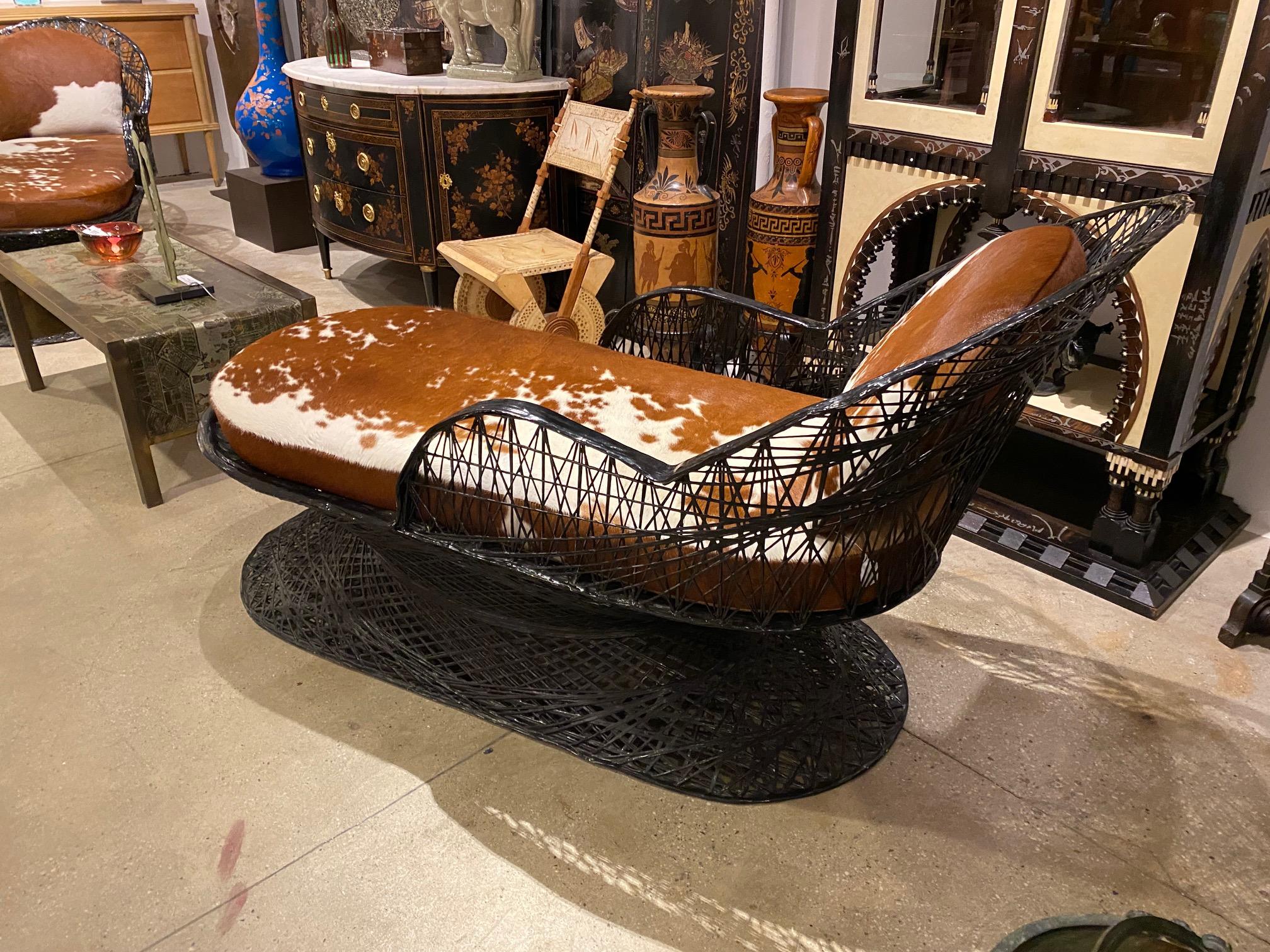 American Pair of Chaise Longue in Lacquered Resin and Cowhide by Russel Woodard