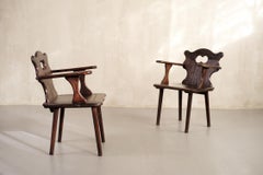 Paar Chalet-Sessel aus geschwärztem Kiefernholz, Frankreich, 1950