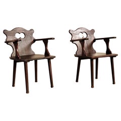Pair of Chalet Armchairs in Blackened Pine, France, 1950