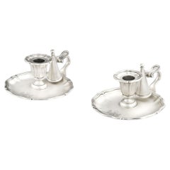 Antique Pair of Chamber Candlesticks Made in London by John Samuel Hunt, 1854