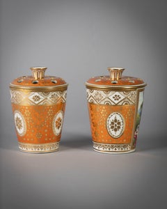 Pair of Chamberlains Worcester Orange and Gilt Ground Bough Pots, circa 1800