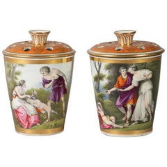 Pareja de macetas Chamberlains Worcester con ramas de naranjo y fondo dorado, hacia 1800