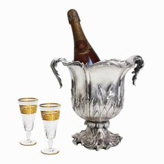 Pair of Champagne Bucket Art Nouveau Magnum Size Silver Plated