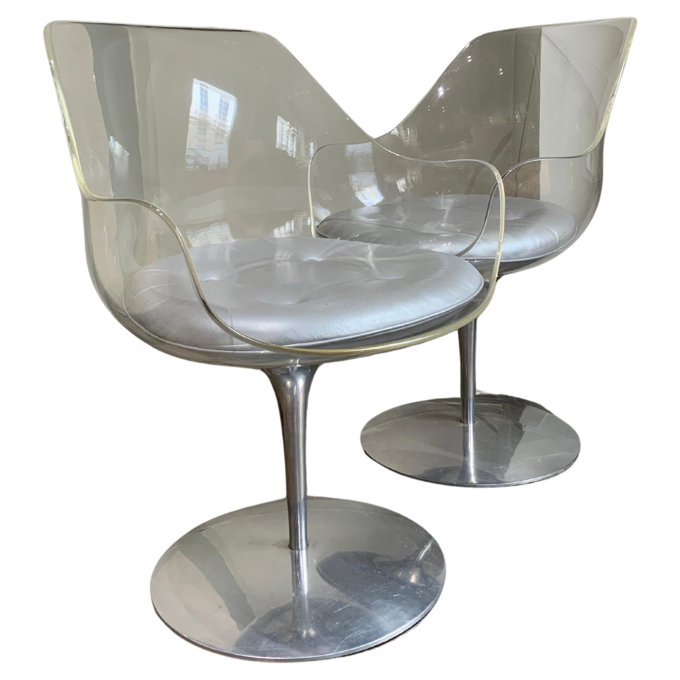 Pair of Champagne chairs Erwin Estelle Laverne France 1960 For Sale