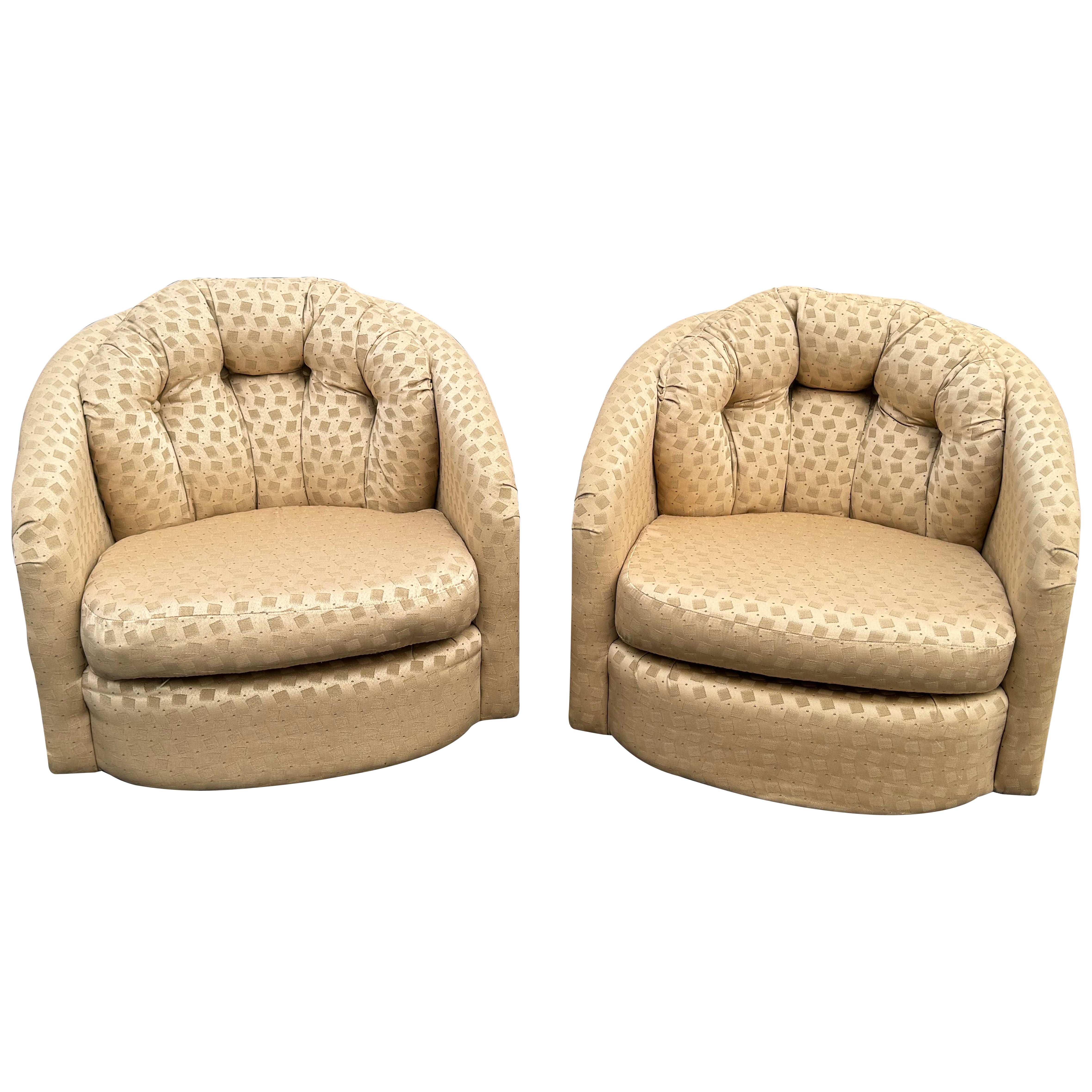 Pair of Champagne Colored Swivel Chairs For Sale