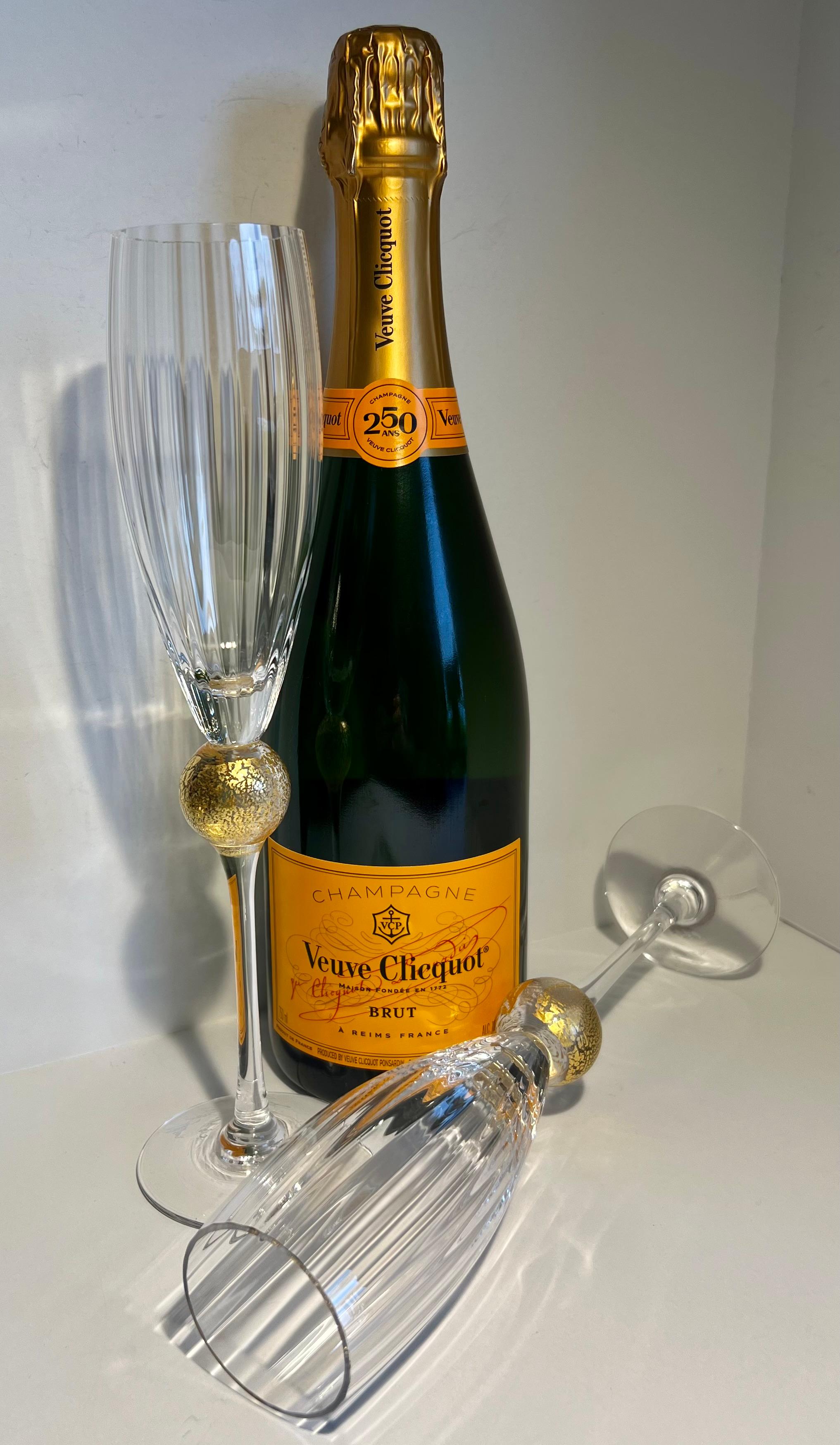 American Pr Champagne Flutes by Union St. “Manhattan Collection” 24k Leafed Ball, 1990