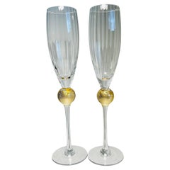 Vintage Pr Champagne Flutes by Union St. “Manhattan Collection” 24k Leafed Ball, 1990